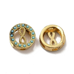 Turquoise Alloy Slide Charms, with Synthetic Turquoise, Flat Round & Infinity, Turquoise, 12x5mm, Hole: 2~8x2~3mm
