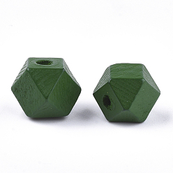 Green Painted Natural Wood Beads, Polyhedron, Green, 13x13x10~10.5mm, Hole: 2.5mm