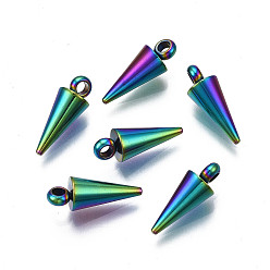 Rainbow Color 304 colgantes de acero inoxidable, encanto de espiga/cono, color del arco iris, 13.5x7 mm, agujero: 2 mm