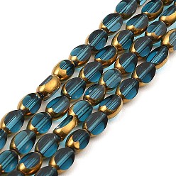 Bleu Marine Brins de perles de verre galvanoplastie transparentes à facettes, plaqué or, ovale, bleu marine, 7x4x3.5mm, Trou: 0.8mm, Environ 50~51 pcs/chapelet, 13.43''~13.66'' (31.1~34.7 cm)