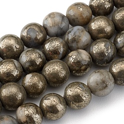 Marcasite Chapelets de perles pyrite naturelles , ronde, 4mm, Trou: 0.5mm, Environ 102 pcs/chapelet, 15.75 pouce (40 cm)