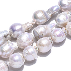 Seashell Color Natural Baroque Pearl Keshi Pearl Beads Strands, Cultured Freshwater Pearl, Nuggets, Seashell Color, 12~28x10~16x10~15mm, Hole: 0.6mm, about 24~34pcs/strand, 15.35 inch~15.75 inch(39cm~40cm)