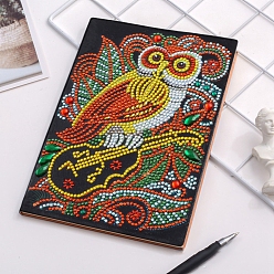 Owl DIY Diamond Painting Notebook Kits, including PU Leather Book, Resin Rhinestones, Diamond Sticky Pen, Tray Plate and Glue Clay, Owl Pattern, 210x150mm, 50 pages/book