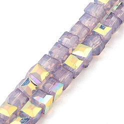 чертополох Выпечки нарисованных стеклянных бусин прядей, имитация Opalite, граненые, с покрытием AB цвета, кубические, чертополох, 6.5x6.5x6 мм, отверстие : 1.2 мм, около 95 шт / нитка, 22.83~23.03'' (58~58.5 см)