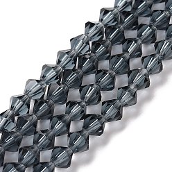 Azul Oscuro Imitaciones de perlas de cristal facetado hebras austríaco, aaa grado, bicono, azul oscuro, 4x4 mm, agujero: 0.7~0.9 mm, sobre 200 unidades / cadena, 28 pulgada