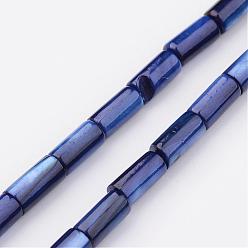 Azul Hebras de perlas shell naturales, teñido, columna, azul, 8x4 mm, agujero: 0.5 mm, sobre 50 unidades / cadena, 15.7 pulgada