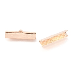 Rose Gold 304 Stainless Steel Ribbon Crimp Ends, Rose Gold, 7x25x5.5mm, Hole: 2.5x1.5mm