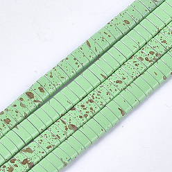Светло-зеленый Немагнитные синтетические гематитовые многожильные звенья, окрашенные распылением, несущие бусины с двумя отверстиями, для изготовления эластичных браслетов, прямоугольные, светло-зеленый, 2x5x2 мм, отверстие : 0.6 мм, около 172 шт / нитка, 16.1 дюйм