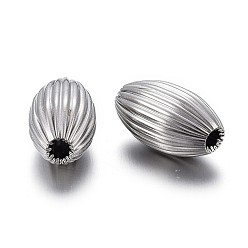 Stainless Steel Color 304 Stainless Steel Corrugated Beads, Oval, Stainless Steel Color, 10x5.5~6mm, Hole: 1.5mm
