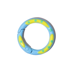 Light Sky Blue Spray Painted Alloy Spring Gate Ring, Polka Dot Pattern, Ring, Light Sky Blue, 25x3.7mm
