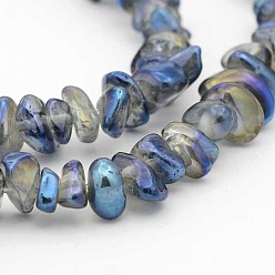 Plaqué Bleu Naturelles galvaniques cristal de quartz perles brins, puces, bleu plaqué, 5~11x4~7x2~5mm, Trou: 1mm, 15 pouce