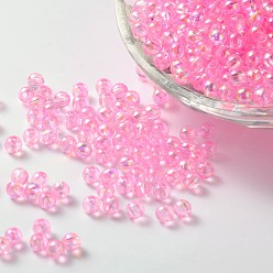 Rose Nacré Perles acryliques transparentes écologiques, ronde, couleur ab , perle rose, 8mm, Trou: 1.5mm, environ2000 pcs / 500 g