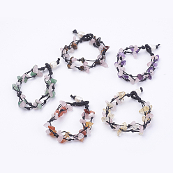 Pierre Mélangete Bracelets multi-brins en pierres naturelles réglables, bracelets de fil de nylon, avec quartz rose naturel et perles de nacre, 7-1/2 pouces (190 mm)
