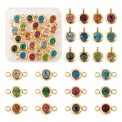Mixed Color 24Pcs 12 Colors 304 Stainless Steel Rhinestone Charms & Links connectors, Birthstone Charms, Flat Round, Mixed Color, 9.3x6.5x4mm, Hole: 2mm, 12x6.5x4mm, Hole: 2mm