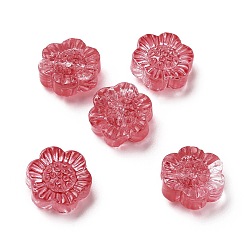 Rouge Indien Perles de verre peintes par pulvérisation transparent, lotus, rouge indien, 13x14x6mm, Trou: 1.2mm