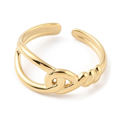 Real 14K Gold Plated 304 Stainless Steel Hollow Knot Open Cuff Rings, Real 14K Gold Plated, US Size 7 1/4(17.5mm)