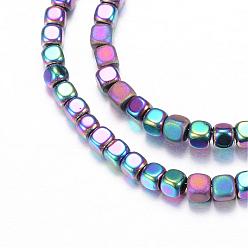 Multi-color Plated Electroplate Non-magnetic Synthetic Hematite Bead Strands, with Matte Style, Cube, Multi-color Plated, 3x3x3mm, Hole: 1mm, about 142pcs/strand, 15.7 inch