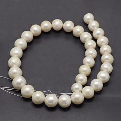 Beige Natural Cultured Freshwater PearlBeads Strands, Round, Beige, 12~15mm, Hole: 0.8mm, about 34pcs/strand, 15.7 inch