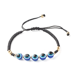 Black Braided Evil Eye Resin Beads  Bracelets, Adjustable Bracelets, for Kids Teens Adults, Black, Inner Diameter: 2-1/4~3-3/4 inch(5.7~9.6cm)