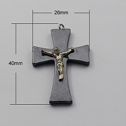 Black Non-magnetic Hematite Pendants, Grade A, with Iron Findings, Horse, Black, 40x26x6mm, Hole: 2mm