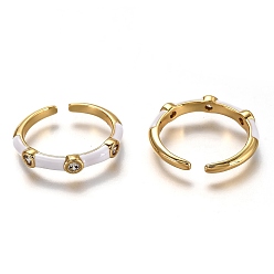Белый Латунные кольца из манжеты с прозрачным цирконием, открытые кольца, с эмалью, реальный 18 k позолоченный, долговечный, белые, размер США 7 1/4 (17.5 мм)