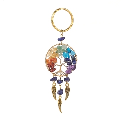 Lapis Lazuli Natural Lapis Lazuli Keychain, with Iron Split Key Rings, Alloy Wing Charms and Mixed Gemstone Tree of Life Linking Rings, 11.2cm