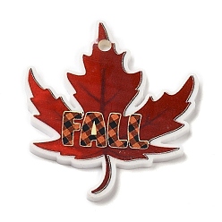 Leaf Thanksgiving Day Themed Opaque Printed Acrylic Pendants, Leaf, 37x34x2mm, Hole: 2mm