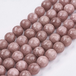 Chameau Jade naturel rangées de perles, teint, facette, ronde, chameau, 8mm, Trou: 1mm, 48 pcs / chapelet, 14.5~14.9 pouce