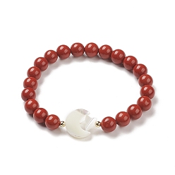 Красный Камень Эластичный браслет из натуральной красной яшмы и синтетического гематита, Женский регулируемый браслет из ракушек и бусин со звездами, внутренний диаметр: 2-3/8 дюйм (5.9 см)