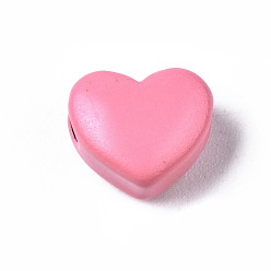 Rose Chaud Perles de laiton peintes à la bombe, cœur, rose chaud, 9x10.5x6mm, Trou: 2mm