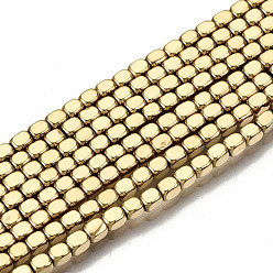 Настоящее золото 18K Гальванизировать немагнитных синтетический гематит бисер пряди, кубоид, реальный 18 k позолоченный, 2.5x2x2 мм, отверстие : 0.8 мм, около 160~162 шт / нитка, 15.94 дюйм ~ 16.14 дюйм (40.5 см ~ 41 см)