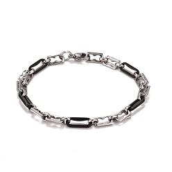 Black 304 Stainless Steel Oval Link Chains Bracelet, Two Tone Highly Durable Bracelet for Men Women, Electrophoresis Black & Stainless Steel Color, 8-1/2 inch(21.7cm)