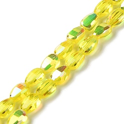 Yellow Transparent Electroplate Glass Beads Strands, AB Color Plated, Faceted, Teardrop, Yellow, 9x6.2x5mm, Hole: 1.2mm, about 71pcs/strand, 25''(63.5cm)