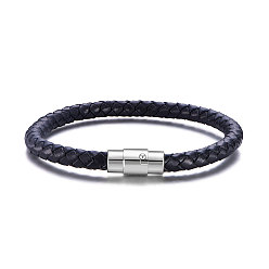 Black SHEGRACE Leather Cord Bracelets, with Screw Clasps, Black, 8-5/8 inch(22cm)