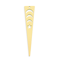 Golden 201 Stainless Steel Pendants, Laser Cut, Vacuum Plating, Triangle with Star, Golden, 48x10x1mm, Hole: 1.4mm