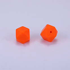 Orange Hexagonal Silicone Beads, Chewing Beads For Teethers, DIY Nursing Necklaces Making, Orange, 23x17.5x23mm, Hole: 2.5mm