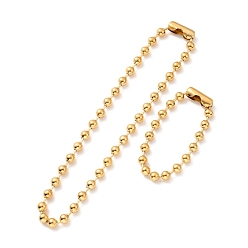 Doré  Placage sous vide 304 ensemble collier et bracelet en chaîne à billes en acier inoxydable, ensemble de bijoux avec fermoir à chaîne boule pour femme, or, 8-7/8 pouce (22.4~47 cm), perles: 8 mm