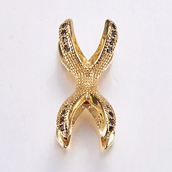 Real 18K Gold Plated Brass Micro Pave Cubic Zirconia Beads, Long-Lasting Plated, Real 18K Gold Plated, Claw, 19x9mm, Hole: 2mm