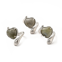 Labradorite Coeur de labradorite naturelle avec anneau de manchette ouvert serpent, bijoux en laiton platine pour femme, taille us 8 1/2 (18.5 mm)