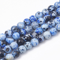 Royal Blue Dyed Natural Fire Crackle Agate Beads Strands, Round, Royal Blue, 8~8.5mm, Hole: 1mm, about 48pcs/strand, 14.9 inch