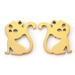 Golden Vacuum Plating 304 Stainless Steel Charms, Laser Cut, Cat Shape, Golden, 14.5x12.5x1mm, Hole: 1.2mm