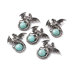 Synthetic Turquoise Synthetic Turquoise Dome Pendants, Gragon Charms, with Rack Plating Antique Silver Tone Alloy Findings, Cadmium Free & Lead Free, 44x46x9mm, Hole: 5.5x4mm