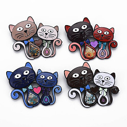 Mixed Color Double Cat Enamel Pin, Animal Alloy Brooch with Stickers for Backpack Clothes, Electrophoresis Black, Nickel Free & Lead Free, Mixed Color, 48x55x8.5mm, Pin: 0.8mm