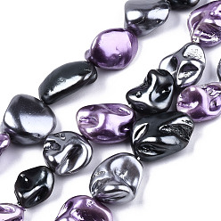 Orchid Electroplated Natural Freshwater Shell Beads Strands, Dyed, Nuggets, Orchid, 13~22x10~16x8~11mm, Hole: 1mm, about 20~23pcs/strand, 15.16 inch~15.35 inch(38.5~39cm)