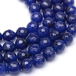Темно-Синий Натуральный белый нефритовый шарик нити, окрашенные, граненые, круглые, темно-синий, 8~9 мм, отверстие : 1 мм, около 46 шт / нитка, 14.76~14.96 дюйм (37.5~38 см)