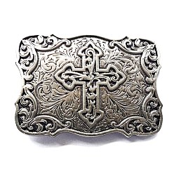 Antique Silver Alloy Rectangle with Cross Belt Buckles, Belt Fastener, Antique Silver, 65x90mm