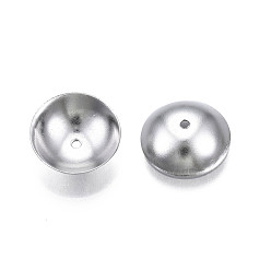 Stainless Steel Color 304 Stainless Steel Bead Caps, Apetalous, Half Round, Stainless Steel Color, 10x3mm, Hole: 0.9mm
