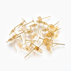 Golden 304 Stainless Steel Stud Earring Settings, with Loop, Golden, 12x6mm, Hole: 1mm, Pin: 0.4mm, Tray: 6mm