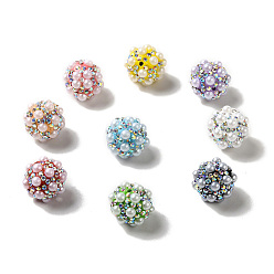 Mixed Color Polymer Clay Rhinestone Beads, with Imitation Pearl, Round, Mixed Color, 17~17.5mmx17mm, Hole: 1.6mm