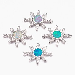 Mixed Color Synthetic Opal Links connectors, with Brass Findings, Sun, Platinum, Mixed Color, 18x13x2mm, Hole: 1mm